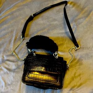 Zara black purse with faux fur handle